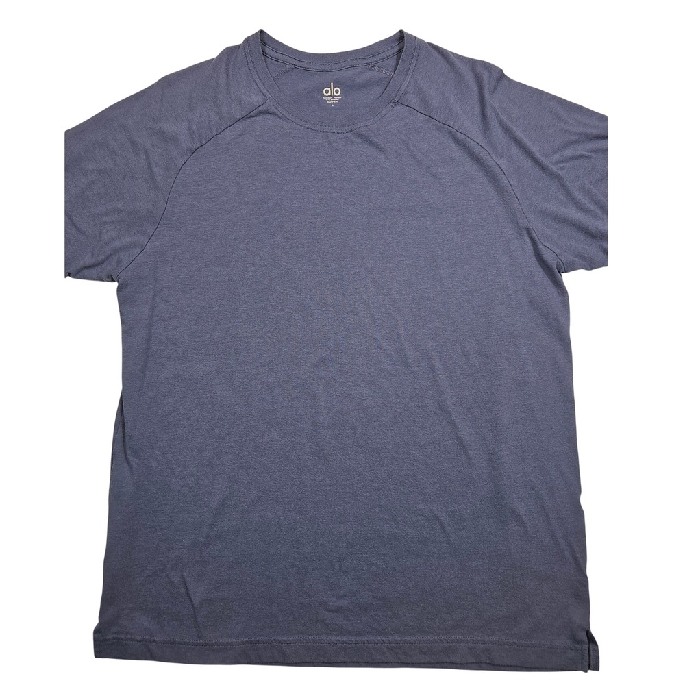Alo Yoga Mens Raglan Short Sleeve T-Shirt Blue Grey Heathered Size L RN 87370